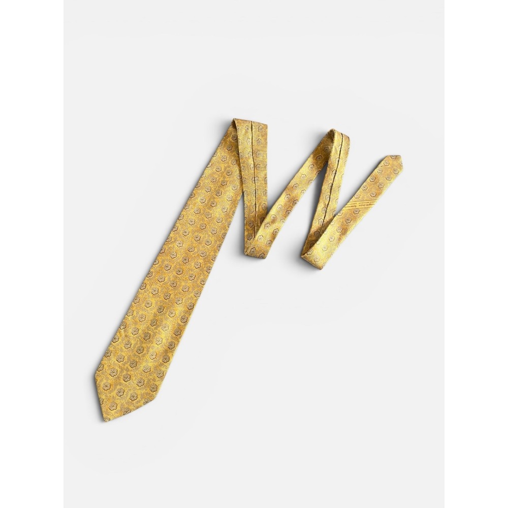 ERMENEGILDO ZEGNA Mens Pale Yellow Gold‎ Floral Medallion Silk Tie Made in Italy